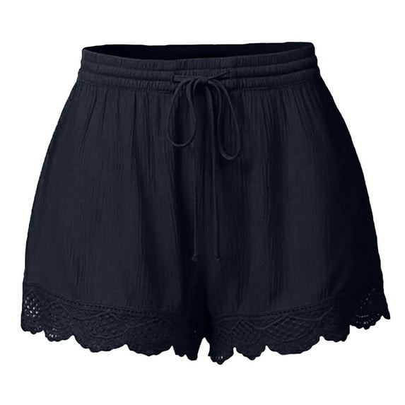 Frostluinai Summer Savings Deals 2024! Shorts for Women Womens Plus Size Lace Solid Casual Elastic Waist Summer Beach Shorts Drawstring Comfy Shorts Rope Tie Shorts