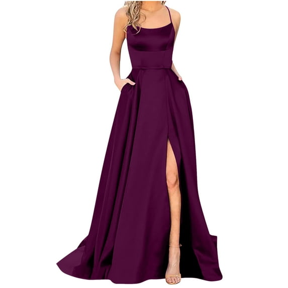 Frostluinai Maxi Dresses for Women 2023 Plus Size Elegant Bridesmaid Dresses Square Neck Split Long Formal Dress for Wedding Guest Cocktail Party