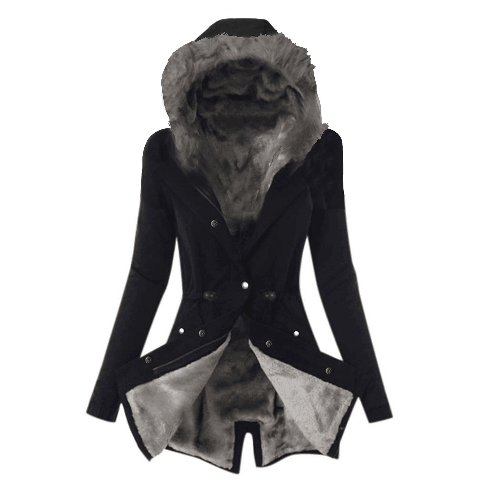 Women’s Long Hooded Winter Coat with Plush Fur Lining