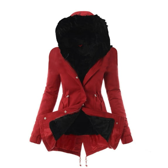Frostluinai Faux Fur Hooded Jacket For Women Winter Parka Coat For Women Thicken Sherpa Lined Warm Padded Outwear Fleece Lined Downs Puffer Long Sleeve Plus Size Jacket