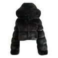 thumbnail image 1 of Frostluinai Faux Fur Hooded Jacket For Womens Long Sleeve Winter Parka Coat Open Front Crop Tops Solid Color Shaggy Hooded Cardigan Long Sleeve Fashion Warm Outwear, 1 of 1