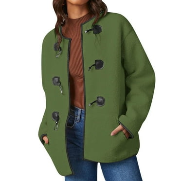 Frostluinai Faux Shearling for Women Button Down Open Front Winter Coats Long Sleeve Warm Jacket Coats Solid Fashion Outerwear with Pocket