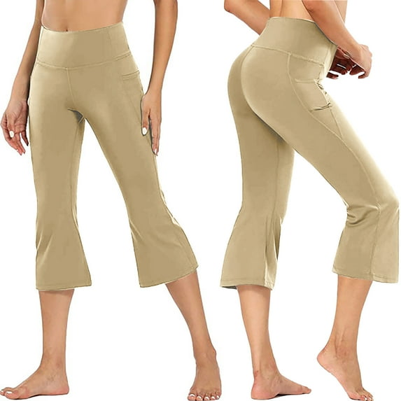 Frostluinai Flare Capris for Women Stretch High Wisted Capris Soft Slim Fit Yoga Capris Plus Size Solid Color Pants with Pockets