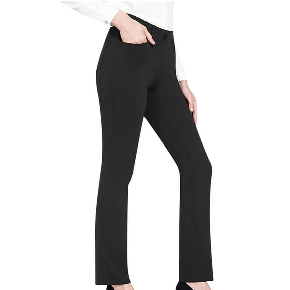 Frostluinai Flare Leggings for Women Long Straight Suit High Elastic Waisted Business Work Leggings Slim Fit Solid Color Comfy Length Pants with Pockets