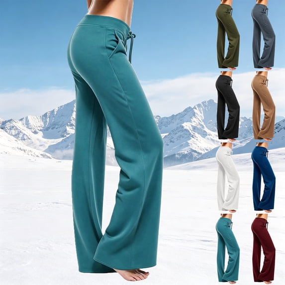 Frostluinai Flare Sweatpants Women Warm Fleece Lined Bell Bottom Pants ...