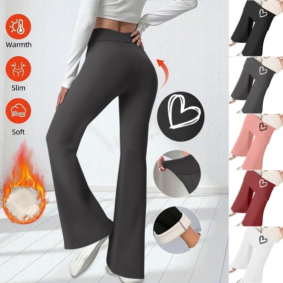 Frostluinai Fleece Lined Leggings Women Solid Winter Flare Leggings Tummy Control High Waisted Winter Warm Soft Yoga Pants