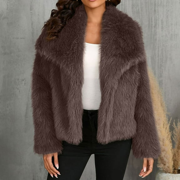 Frostluinai Fluffy Winter Coats Women Shaggy Faux Fur Jacket Coats Fuzzy Lapel Collar Open Front Outwear Warm Long Sleeve Sherpa Jackets