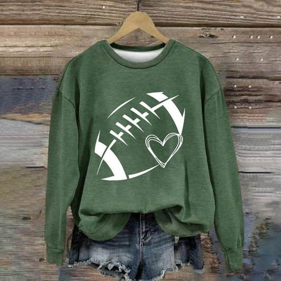 Frostluinai Football Sweatshirts for Women Game Day Long Sleeve Shirts Round Neck Casual T Shirts Fashion Rugby Print Pullover Tops