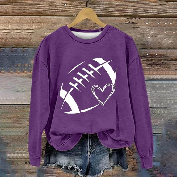 Frostluinai Football Sweatshirts for Women Game Day Long Sleeve Shirts Round Neck Casual T Shirts Fashion Rugby Print Pullover Tops