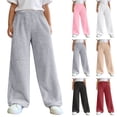thumbnail image 1 of Frostluinai Fuzzy Fleece Pants for Kids 4-15Y Warm Fall Winter Wide Leg Pants Elastic Waist Baggy Loungewear Bottoms Pants with Pocket, 1 of 9