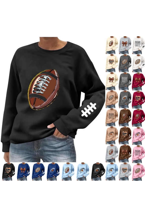 Game Day Sweatshirt Women Crew Neck Long Sleeve Football Pullover Tops Funny Graphic Sweat Shirts Womens Sweatshirts