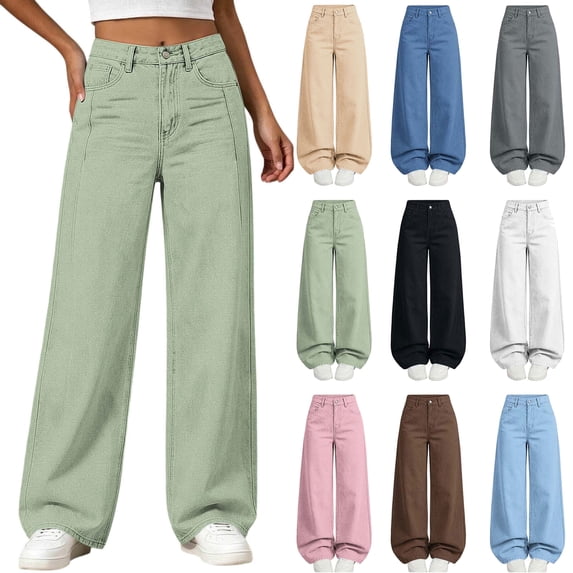 Frostluinai Girls Baggy Chino Pants High Waist Straight Wide Leg Pant Lightweight Casual Going Out Trousers with Pocket 5-14 Years
