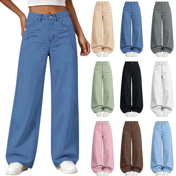 Frostluinai Girls Baggy Chino Pants High Waist Straight Wide Leg Pant Lightweight Casual Going Out Trousers with Pocket 5-14 Years