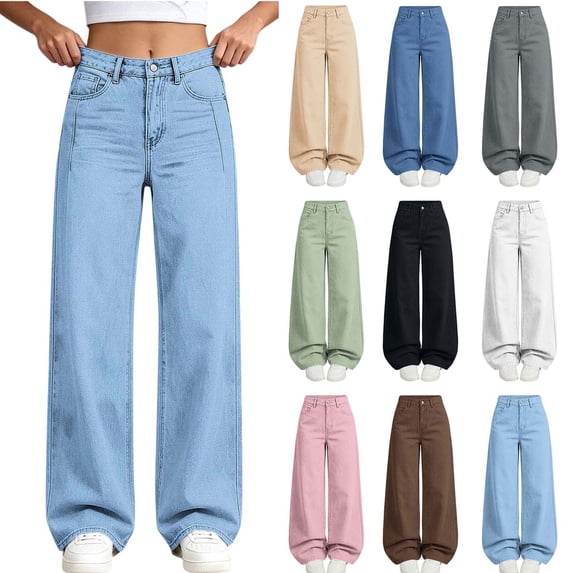 Frostluinai Girls Baggy Chino Pants High Waist Straight Wide Leg Pant Lightweight Casual Going Out Trousers with Pocket 5-14 Years