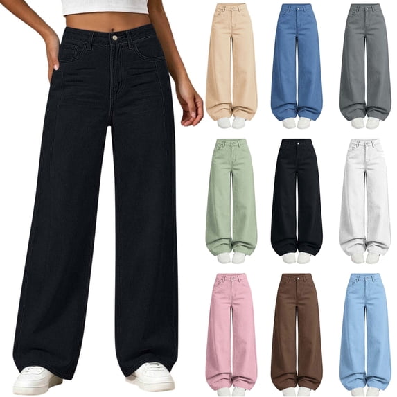 Frostluinai Girls Baggy Chino Pants High Waist Straight Wide Leg Pant Lightweight Casual Going Out Trousers with Pocket 5-14 Years
