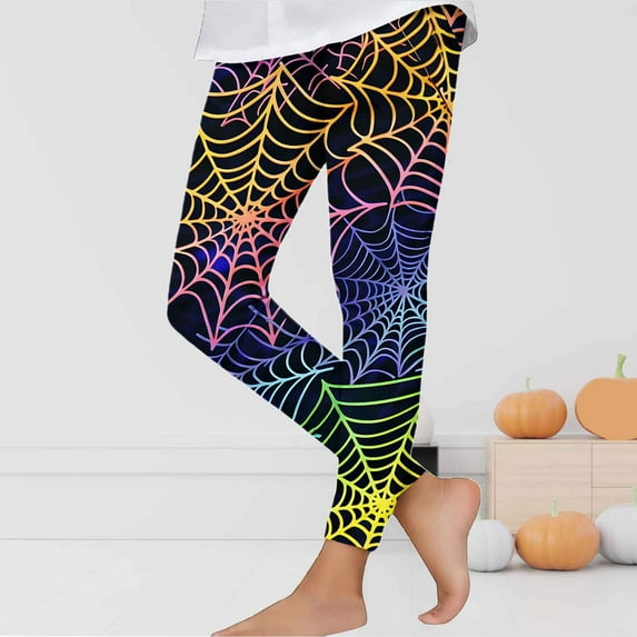 Frostluinai Girls Halloween Legging Spider Web Print Leggings Fancy High Waist Stretch Yoga Workout Legging Tights 3-8 Years