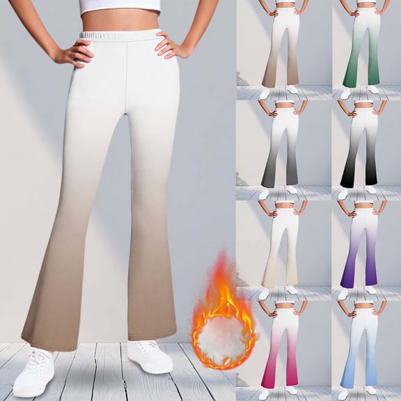 Frostluinai Girls High Waist Flare Leggings Warm Fleece Lined Yoga Pants Gradient Thermal Workout Bell Bottoms for Kid 5-16 Years