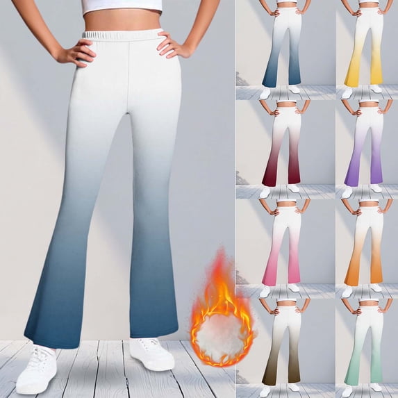Frostluinai Girls High Waist Flare Leggings Warm Fleece Lined Yoga Pants Gradient Thermal Workout Bell Bottoms for Kid 5-16 Years
