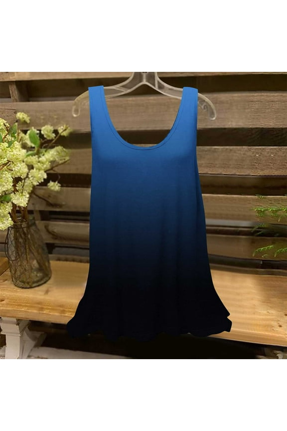 Graadient Tank Tops for Women Sleeveless Scoop Neck Long Tanks Loose Fit Summer Tanks Flowy Beach Camis Lightweight Tanks