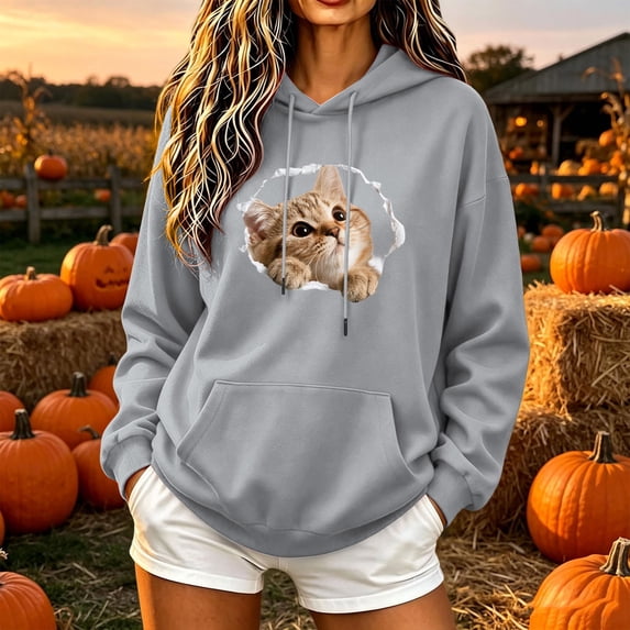 Frostluinai Graphic Hoodies for Women Oversized Sweatshirts Drawstring Long Sleeve Drop Shoulder Pullover Lightweight Soft Fall Clothes with Pokcet S-XXL