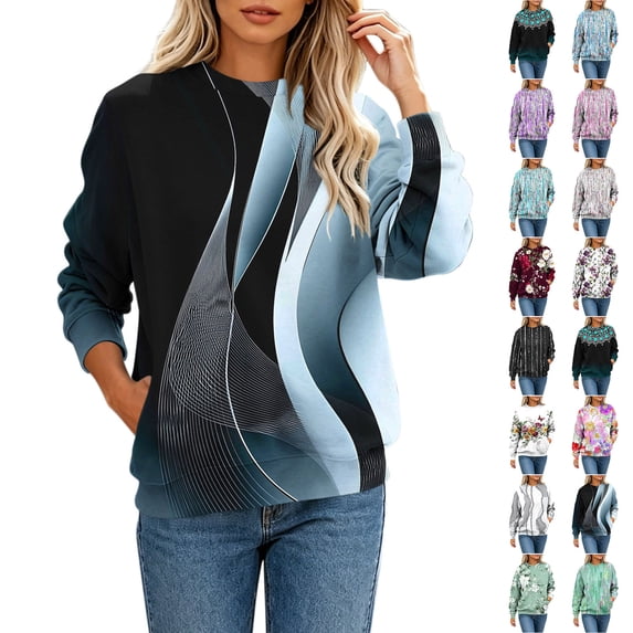 Frostluinai Graphic Sweat Shirts for Women Crewneck Long Sleeve Basic Pullover Loose Fit Casual Y2K Print Tops Everyday Casual Wear S-3XL