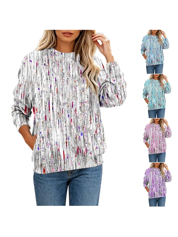Graphic Sweatshirts for Women Crewneck Long Sleeve Basic Tee Shirts Loose Fit Casual Y2K Print Pullover Tops S-3XL