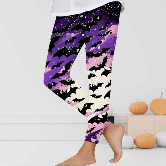 Frostluinai Halloween Legging for Kids Girls Striped Leggings Birthday Stretchy Tights Pants Funny Graphic Leggings for Toddler 3-8Y