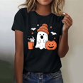 thumbnail image 1 of Frostluinai Halloween Shirts for Ladies Spooky Ghosts Pumpkin Casual Graphic Tees Short Sleeve Crewneck Lightweight Holiday Party T Shirts S-3XL, 1 of 7