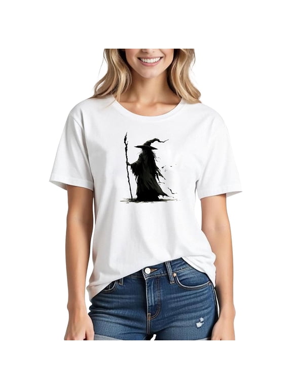 Halloween Shirts for Women Basic Witch Graphic T Shirt Vintage Witches Short Sleeve Round Neck Tees Fall Halloween Party Tops