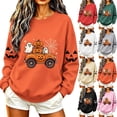 thumbnail image 1 of Frostluinai Halloween Spooky Season Sweatshirt Women Crewneck Long Sleeve Fleece Pullover Casual Pumpkin Ghosts Print Sweatshirts for Ladies, 1 of 8