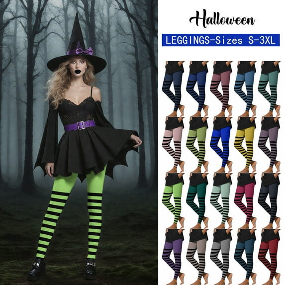 Frostluinai Halloween Striped Leggings for Women High Waist Stretch Yoga Workout Tight Color Block Cosplay Party Leggings