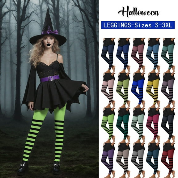 Frostluinai Halloween Striped Leggings for Women High Waist Stretch Yoga Workout Tight Color Block Cosplay Party Leggings