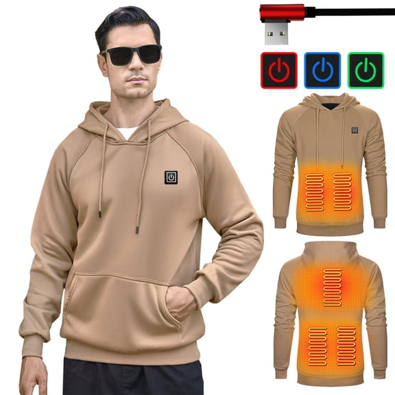 Frostluinai Heated Hoodies for Women and Men 5 Heating Zones Usb Heated Sweatshirts Long Sleeve Solid Warm Heated Pullover Comzy Outerwear