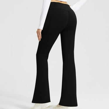 Frostluinai High Waist Flare Pants for Women Stretchy Butt Lifting Yoga Workout Leggings Solid Color Causal Bell Bottom Pants with Pocket
