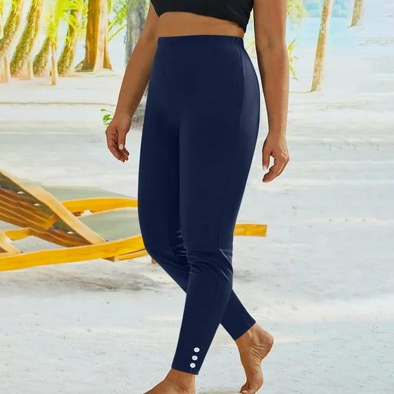 Frostluinai High Waist Leggings for Women Stretch Slim Fit Yoga Sport Pants Solid Color Button Athletic Leggings Activewear for Women