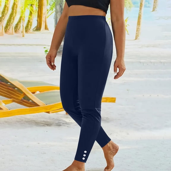 Frostluinai High Waist Leggings for Women Stretch Slim Fit Yoga Sport Pants Solid Color Button Athletic Leggings Activewear for Women