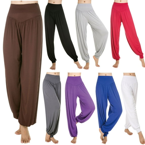 Frostluinai High Waisted Harem Pants for Women Pleated Stretch Yoga Workout Pants Wide Leg Loose Fit Legging Solid Color Lightweight Pants