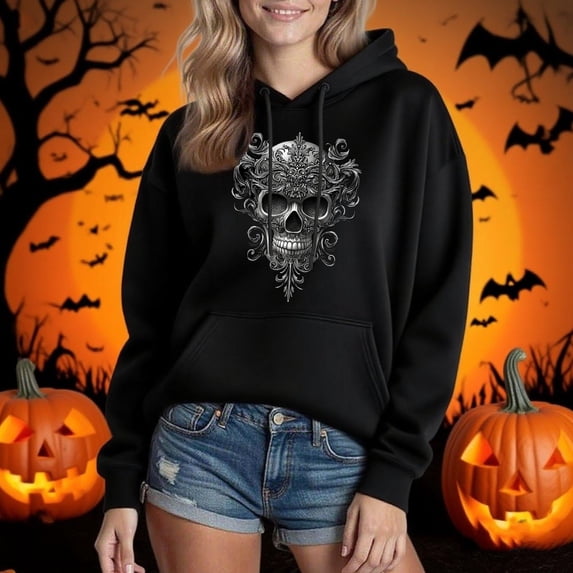 Frostluinai Holloween Hoodies for Unisex with Pocket Women Men Drawstring Long Sleeve Pullover Tops Funny Holiday Graphic Hoodies
