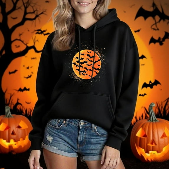 Frostluinai Holloween Hoodies for Women Men Long Sleeve Oversized Pullover Tops Casual Graphic Hoodies Holiday Party T Shirts with Pocket
