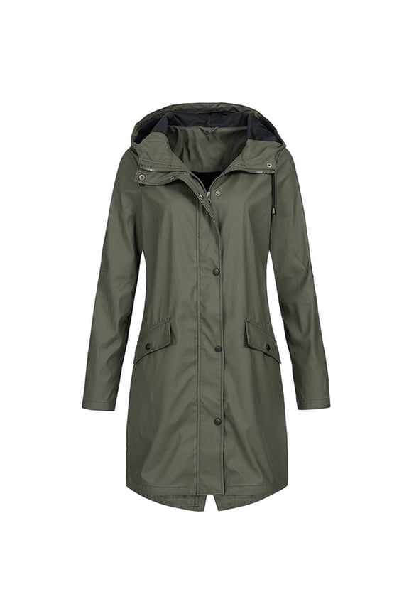 Hooded Rain Jacket for Women Lightweight Waterproof Raincoat Shell Jacket Long Jacket for Hiking Travel w/ Pockets