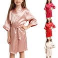 thumbnail image 1 of Frostluinai Kids Satin Robe Solid Color Tie Front Lightweight Open Front Bathrobe for Boys Girls Loungewear Sleepwear 3-12 Years, 1 of 8