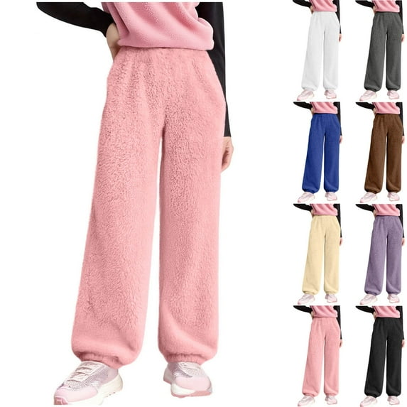 Frostluinai Kids Winter Sherpa Fleece Sweatpants Warm Elastic Waist Joggers Pants Thick Thermal Trousers 5-15 Years for Girl Boy