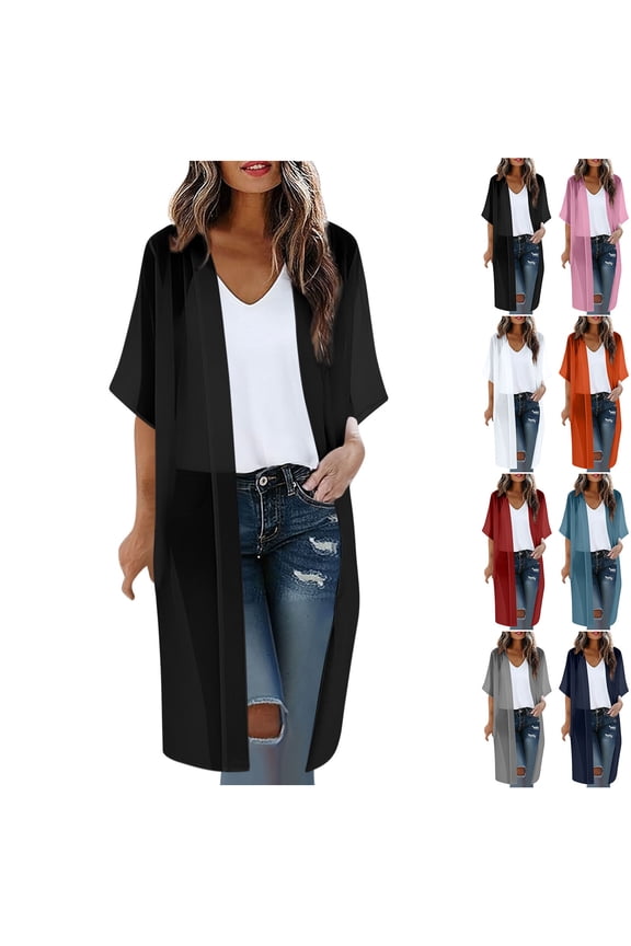 Kimonos for Women Swimsuit Coverup Beach Casual Loose Cardigans for Swimwear 3/4 Sleeve Open Front Long Kimono Cardigans