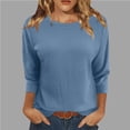 thumbnail image 1 of Frostluinai Knit Tops for Women Ribbed 3/4 Length Sleeve Basic Crew Neck Shirts Comfy T Shirts Solid Casual Tees Soft Going Out Blouses, 1 of 6