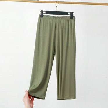 Frostluinai Lightweight Capris for Women Elastic Waisted Straight Leg Capris Wide Leg Trousers Pants Plus Size Casual Solid Color Capris