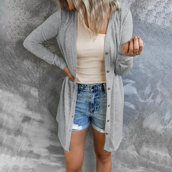 Frostluinai Lightweight Cardigans for Womem Long Sleeve Soft Cardigan Jackets Open Front Button Down Cardigan Coats Fall Solid Jacket Coats