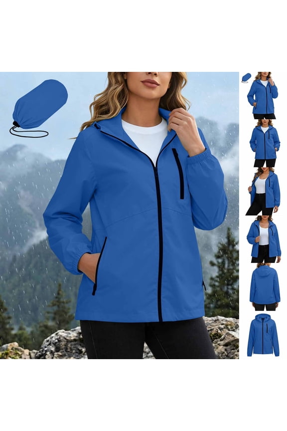 Lightweight Rain Jacket Women Packable Wind Breaker Light Rain Jacket Hooded Outerwear Waterproof Travel Raincoat with Hidden Pockets S-XXL