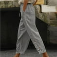 thumbnail image 1 of Frostluinai Linen Capris for Women Drawstring High Elastic Waisted Lace Harem Pants Wide Leg Solid Color Lounge Cropped Pants with Pockets, 1 of 9