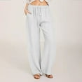 thumbnail image 1 of Frostluinai Linen Pants Women Wide Leg Drawstring Elastic Waisted Casual Pants Plus Size Solid Color Straight Leg Pants Loose Trouser with Pocket, 1 of 7