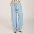 thumbnail image 1 of Frostluinai Linen Pants Women Wide Leg Drawstring Elastic Waisted Casual Pants Plus Size Solid Color Straight Leg Pants Loose Trouser with Pocket, 1 of 7